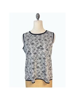 Exclusively Misook Sleeveless Gray Black floral Top Large